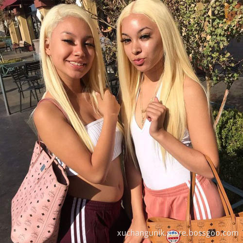 Uniky Bone Straight Double Drawn 613 Blonde Color Raw Virgin Cuticle Aligned 100% Human Hair Lace Front Wigs